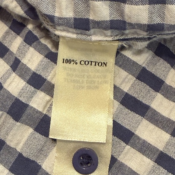 Dylan Womens L Top Blue White Gingham Checkered Button Up Western Cottagecore - Picture 7 of 8